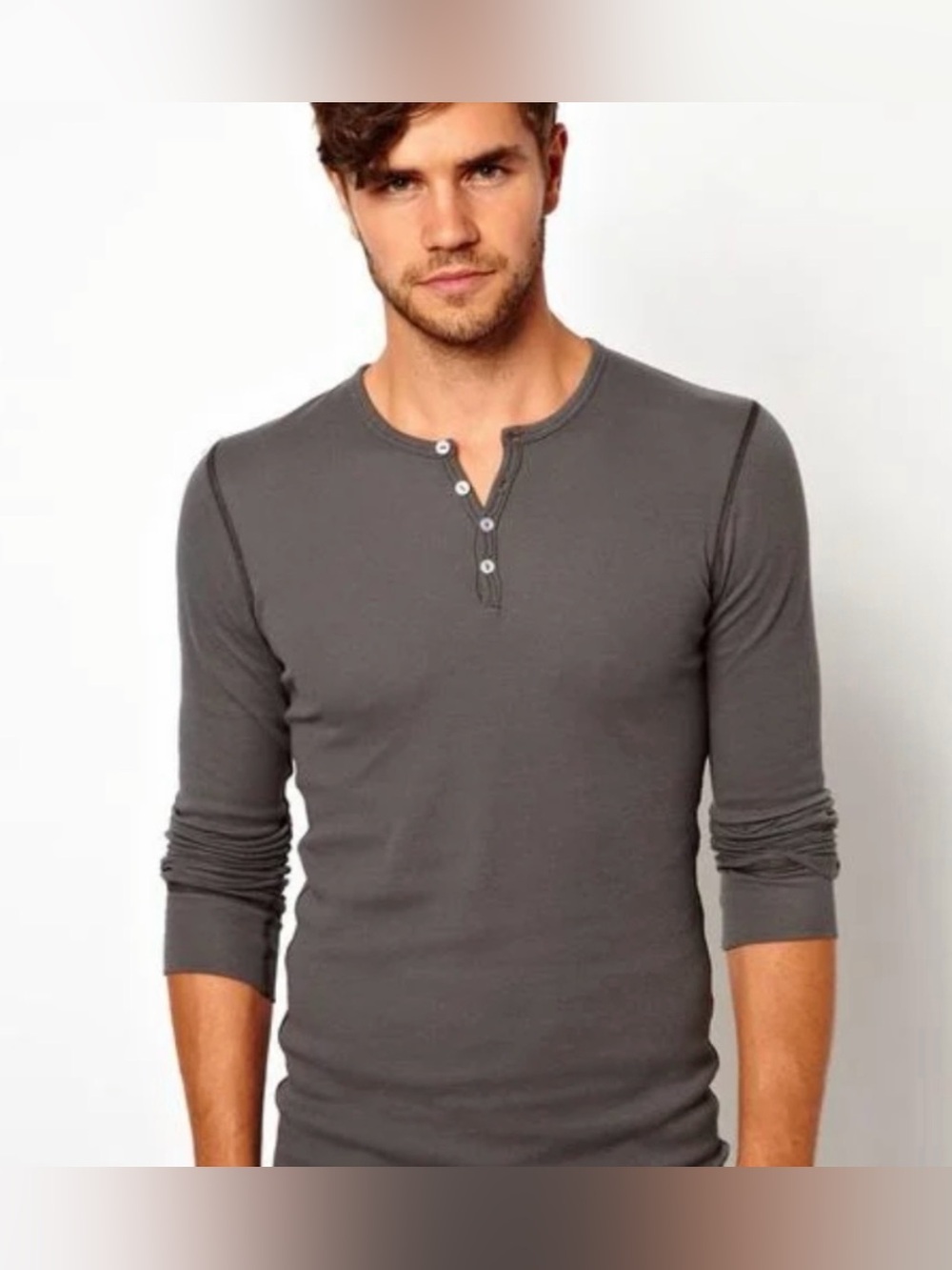 AMERICAN APPAREL Thermal Henley Tee Slate Grey Dexter Size: L